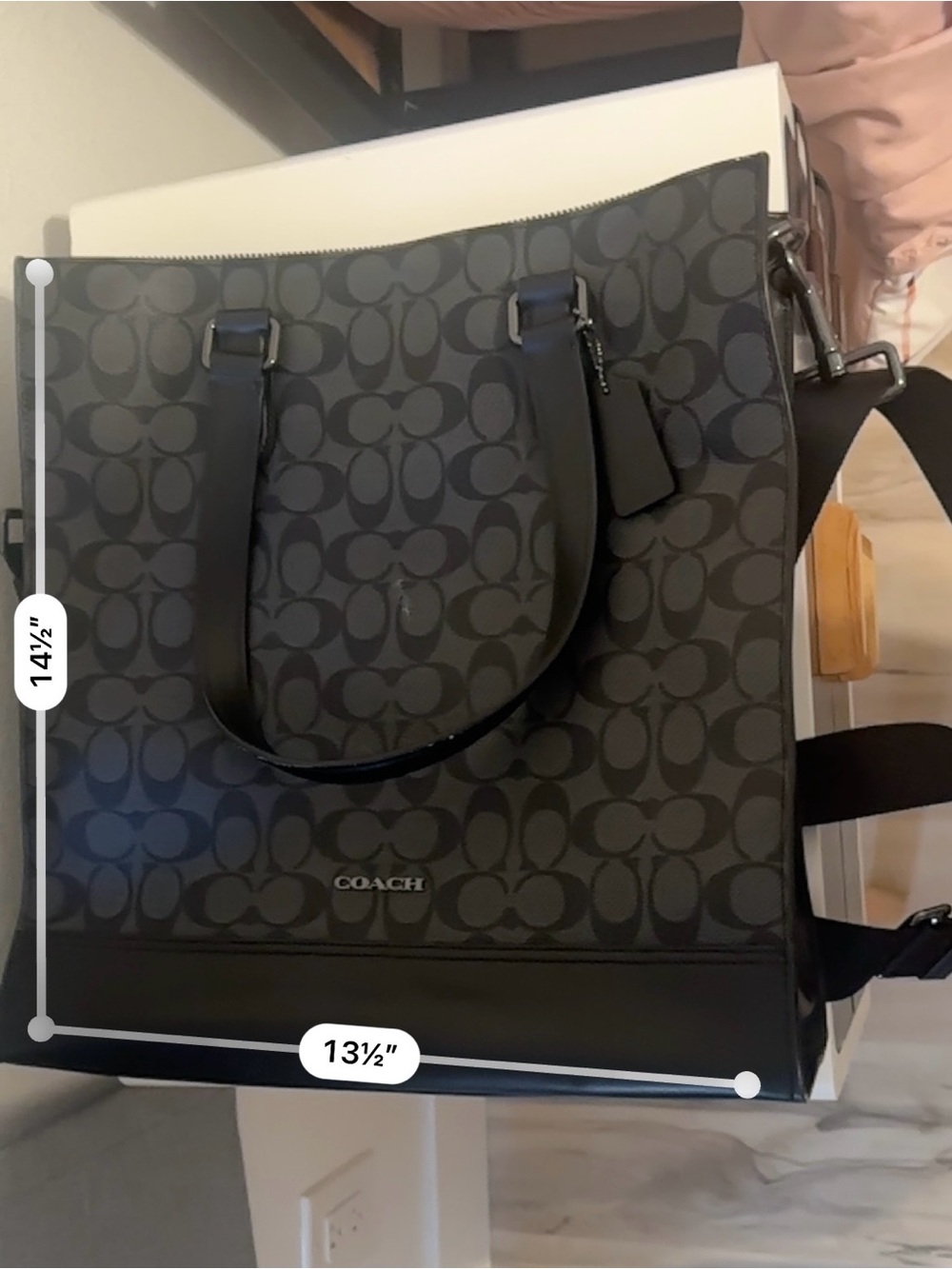 Coach Signature Canvas Tote with Leather Trim - Black/Charcoal - Picture 4 of 4